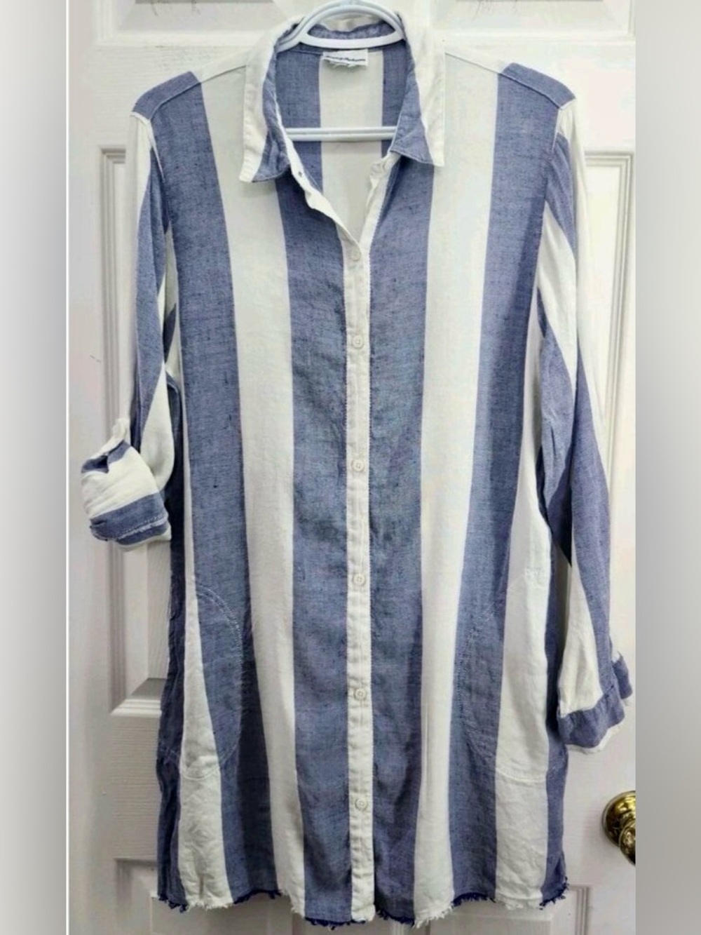 Tommy Bahama Rugby Stripe Boyfriend Shirt/Dress Blue & White Size Medium